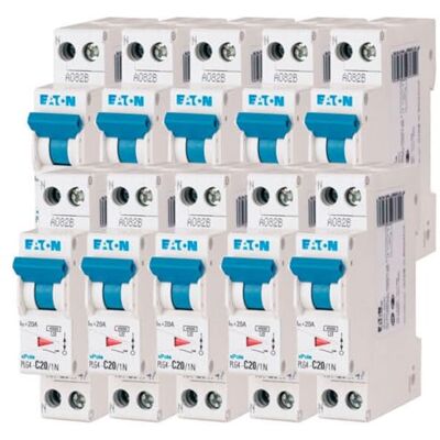 Eaton 264747 PLG4-C20/1N PH/N MODULÄR DISJONCER Vit Blå manschett 1P+N / 20 A C-krökning skruvanslutning 10 brytare Eaton 264747 PLG4-C20/1N PH/N MODULÄR DISJONCER Vit Blå manschett 1P+N / 20 A C-krökning skruvanslutning 10 brytare