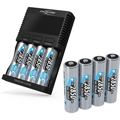 Ansmann Powerline 4 Ultra batteriladdare för AA/AAA/C/D NiMH-batterier och Li-Ion runda celler 18650/26650 batteriladdare med 4 laddningsprogram inkl. 8 x NiMH AA2850-batterier, snabbladdare Ansmann Powerline 4 Ultra batteriladdare för AA/AAA/C/D NiMH-batterier och Li-Ion runda celler 18650/26650 batteriladdare med 4 laddningsprogram inkl. 8 x NiMH AA2850-batterier, snabbladdare