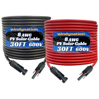 WindyNation 8 AWG 1 par svart + röd solpanel förlängningskabelkabel kontakt MC4 8 AWG solkabel 30 fot svart + 30 fot röd WindyNation 8 AWG 1 par svart + röd solpanel förlängningskabelkabel kontakt MC4 8 AWG solkabel 30 fot svart + 30 fot röd