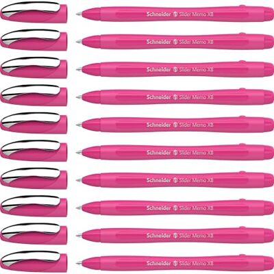 Schneider Slider Memo XB kulspetspenna (Colour Edition med lock, linjetjocklek: XB) 10-pack, husfärg: power rosa, skrivfärg: blå Schneider Slider Memo XB kulspetspenna (Colour Edition med lock, linjetjocklek: XB) 10-pack, husfärg: power rosa, skrivfärg: blå