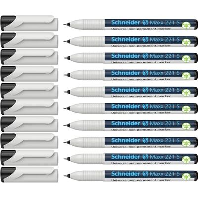 Schneider OHP märkpenna 221 S 0,4 mm icke-permanent svart avtagbar med våt tygförpackning med 10 Schneider OHP märkpenna 221 S 0,4 mm icke-permanent svart avtagbar med våt tygförpackning med 10