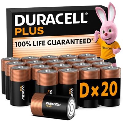 Duracell Plus D Alkaliska Batterier, 20 Pack, 1.5V, LR20 100% garanterad brukstid – Tillförlitlighet för vardagliga enheter – Plastfri förpackning – 10 års förvaring Duracell Plus D Alkaliska Batterier, 20 Pack, 1.5V, LR20 100% garanterad brukstid – Tillförlitlighet för vardagliga enheter – Plastfri förpackning – 10 års förvaring
