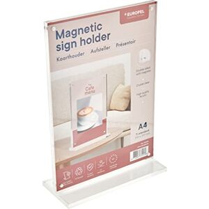 Europel Magnetisk skylthållare, T-standard, porträtt i A4-storlek, akryl så klar som glas, meny och broschyr, displayhållare för restauranger, hotell, konferens och reception – fristående och Europel Magnetisk skylthållare, T-standard, porträtt i A4-storlek, akryl så klar som glas, meny och broschyr, displayhållare för restauranger, hotell, konferens och reception – fristående och