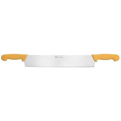 HENDI Ostkniv, med dubbla handtag, för skärning av stora ostbitar, styvt blad, ostskärare, tvåhands ostkniv, bladlängd: 380 mm, 655 x 25 x (H) 68 mm, rostfritt stål, polypropen, orange HENDI Ostkniv, med dubbla handtag, för skärning av stora ostbitar, styvt blad, ostskärare, tvåhands ostkniv, bladlängd: 380 mm, 655 x 25 x (H) 68 mm, rostfritt stål, polypropen, orange