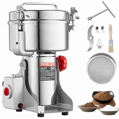 VEVOR 2 500 g elektrisk spannmål, kommersiell kryddkvarn, 3 400 W, pulvermaskin i rostfritt stål, för torr spannmål, kryddor, kaffe, majs, peppar, oscillerande typ VEVOR 2 500 g elektrisk spannmål, kommersiell kryddkvarn, 3 400 W, pulvermaskin i rostfritt stål, för torr spannmål, kryddor, kaffe, majs, peppar, oscillerande typ
