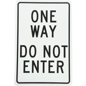 NMC TM73G ONE WAY – Gå inte in i skylt – 30 cm. 18 tum Standard aluminium trafikkontrollskylt med svart text på vit bas