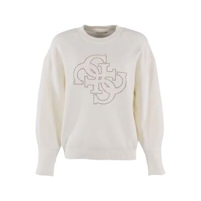 GUESS Women'sLS CN Evelyn triangel logo SWTSWEATERSCREAM vit storlek L längd N GUESS Women'sLS CN Evelyn triangel logo SWTSWEATERSCREAM vit storlek L längd N