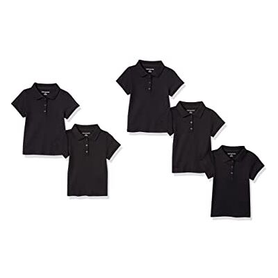 Amazon Essentials småbarn flickor uniform kortärmad interlock pikétröja, paket med 5, svart, 2T Amazon Essentials småbarn flickor uniform kortärmad interlock pikétröja, paket med 5, svart, 2T