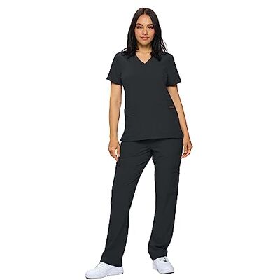 Monarch Uniforms Monarch uniformer skrubset i vanliga och små stretchiga Scrubs för kvinnor set med Scrub Top och Scrub byxor, svart, Medium Monarch Uniforms Monarch uniformer skrubset i vanliga och små stretchiga Scrubs för kvinnor set med Scrub Top och Scrub byxor, svart, Medium
