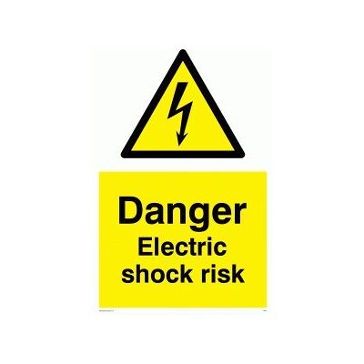 Viking WE72-A1P-1M 'Danger Electric Shock Risk'-skylt, 1 mm halvstyv plast, 800 mm H x 600 mm B Viking WE72-A1P-1M 'Danger Electric Shock Risk'-skylt, 1 mm halvstyv plast, 800 mm H x 600 mm B