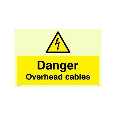 Viking WE73-A6L-PV "Danger Overhead Cables"-skylt, fotoluminescerande klistermärke, 100 mm H x 150 mm B Viking WE73-A6L-PV "Danger Overhead Cables"-skylt, fotoluminescerande klistermärke, 100 mm H x 150 mm B