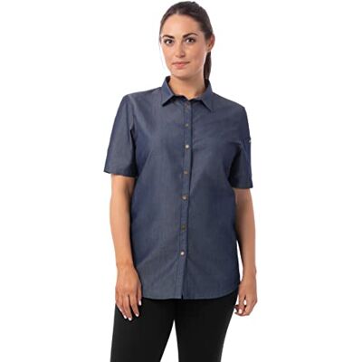 Chef Works Damskjorta med button-down-krage, Indigoblå, L Chef Works Damskjorta med button-down-krage, Indigoblå, L