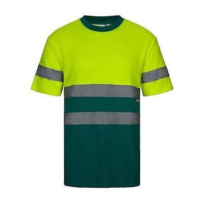 VELILLA Kortärmad T-shirt i tvåfärgad bomull med hög visbarhet unisex vuxen, Grön och fluorgul, XL VELILLA Kortärmad T-shirt i tvåfärgad bomull med hög visbarhet unisex vuxen, Grön och fluorgul, XL