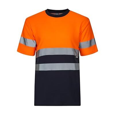 VELILLA Kortärmad T-shirt i tvåfärgad bomull med hög visbarhet unisex vuxen, Marinblå och orange, L VELILLA Kortärmad T-shirt i tvåfärgad bomull med hög visbarhet unisex vuxen, Marinblå och orange, L