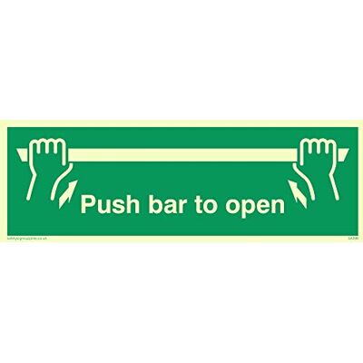 Viking SA396-L15-PV "Push Bar To Open"-skylt, fotoluminescerande klistermärke, 50 mm H x 150 mm B Viking SA396-L15-PV "Push Bar To Open"-skylt, fotoluminescerande klistermärke, 50 mm H x 150 mm B