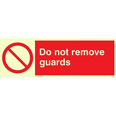 Vikingskyltar PM36-L15-P"Do not remove Guards"-skylt, halvstyv fotoluminescerande plast, 50 mm H x 150 mm B Vikingskyltar PM36-L15-P"Do not remove Guards"-skylt, halvstyv fotoluminescerande plast, 50 mm H x 150 mm B