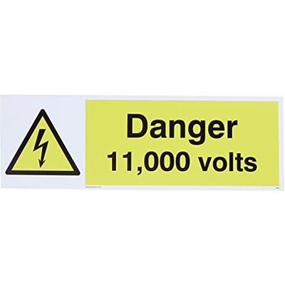 Vikingskyltar WE81-L62-1M 'Danger 11000 volts"-skylt, 1 mm halvstyv plast, 200 mm H x 600 mm B Vikingskyltar WE81-L62-1M 'Danger 11000 volts"-skylt, 1 mm halvstyv plast, 200 mm H x 600 mm B