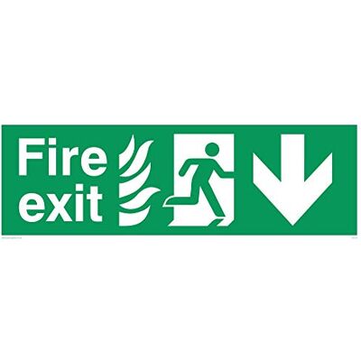 Vikingskyltar SG703-L41-1M"Fire Exit" Running Man Right Down Pil skylt, 1 mm halvhård plast, 150 mm H x 450 mm B Vikingskyltar SG703-L41-1M"Fire Exit" Running Man Right Down Pil skylt, 1 mm halvhård plast, 150 mm H x 450 mm B