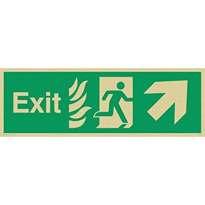 Viking SG684-L31-G Fire "Exit"-skylt, höger upppil, styv guld plast, 100 mm H x 300 mm B Viking SG684-L31-G Fire "Exit"-skylt, höger upppil, styv guld plast, 100 mm H x 300 mm B