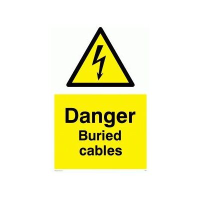 Viking WE93-A2P-AC "Danger Buried Cables"-skylt, aluminiumkomposit, 600 mm H x 400 mm B Viking WE93-A2P-AC "Danger Buried Cables"-skylt, aluminiumkomposit, 600 mm H x 400 mm B