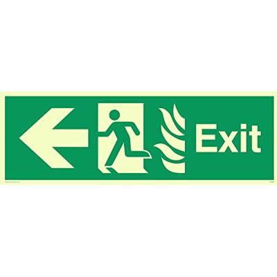Viking SG688-L62-PV Fire"Exit"-skylt, vänsterpil, fotoluminescerande klistermärke, 200 mm H x 600 mm B Viking SG688-L62-PV Fire"Exit"-skylt, vänsterpil, fotoluminescerande klistermärke, 200 mm H x 600 mm B