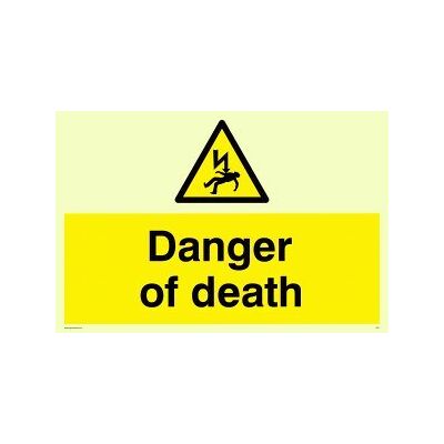 Viking WE71-A5L-P "Danger Of Death"-skylt, halvstyv fotoluminescerande plast, 150 mm H x 200 mm B Viking WE71-A5L-P "Danger Of Death"-skylt, halvstyv fotoluminescerande plast, 150 mm H x 200 mm B