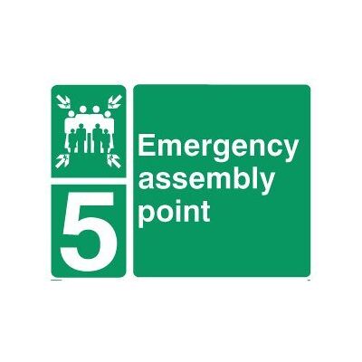 Viking SY476(5)-A2L-V "Emergency Assembly Point" 5 skylt, vinyl, 400 mm H x 600 mm B Viking SY476(5)-A2L-V "Emergency Assembly Point" 5 skylt, vinyl, 400 mm H x 600 mm B