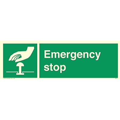 Viking SM410-L31-PV "Emergency Stop"-skylt, fotoluminescerande klistermärke, 100 mm H x 300 mm B Viking SM410-L31-PV "Emergency Stop"-skylt, fotoluminescerande klistermärke, 100 mm H x 300 mm B