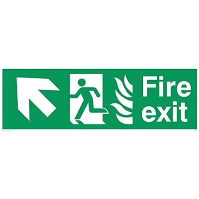 Vikingskyltar SG694-L31-1M "Fire Exit" Running Man Left Angel UP Pil skylt, 1 mm halvhård plast, 100 mm H x 300 mm B Vikingskyltar SG694-L31-1M "Fire Exit" Running Man Left Angel UP Pil skylt, 1 mm halvhård plast, 100 mm H x 300 mm B