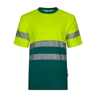 VELILLA Unisex vuxen t-shirt med hög synlighet, Grön och fluorgul, L VELILLA Unisex vuxen t-shirt med hög synlighet, Grön och fluorgul, L