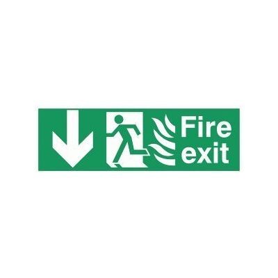 Viking skyltar SG698-L41-1M "Fire exit" springande man vänster ner pil, 1 mm halvstyv plast, 150 mm H x 450 mm B Viking skyltar SG698-L41-1M "Fire exit" springande man vänster ner pil, 1 mm halvstyv plast, 150 mm H x 450 mm B