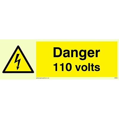 Viking WE80-L15-PV"Danger 110 Volts" skylt, fotoluminescerande klistermärke, 50 mm H x 150 mm B Viking WE80-L15-PV"Danger 110 Volts" skylt, fotoluminescerande klistermärke, 50 mm H x 150 mm B