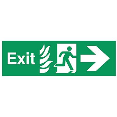 Vikingskyltar SG690-L41-1M Fire "Exit"-skylt, högerpil, 1 mm halvstyv plast, 150 mm H x 450 mm B Vikingskyltar SG690-L41-1M Fire "Exit"-skylt, högerpil, 1 mm halvstyv plast, 150 mm H x 450 mm B