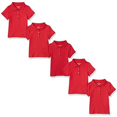 Amazon Essentials flickor uniform kortärmad interlock pikétröja, paket med 5, röd, medium Amazon Essentials flickor uniform kortärmad interlock pikétröja, paket med 5, röd, medium