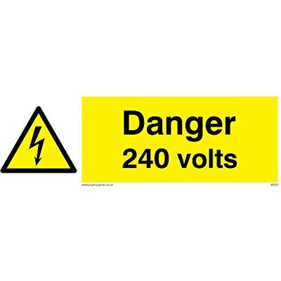 Vikingskyltar WE82-L62-1M 'Danger 240 volts"-skylt, 1 mm halvstyv plast, 200 mm H x 600 mm B Vikingskyltar WE82-L62-1M 'Danger 240 volts"-skylt, 1 mm halvstyv plast, 200 mm H x 600 mm B