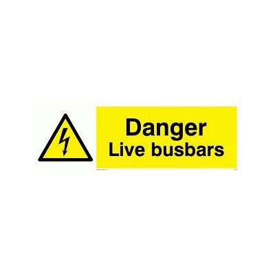 Viking WE70-L62-1M 'Danger Live Busbars'-skylt, 1 mm halvstyv plast, 200 mm H x 600 mm B Viking WE70-L62-1M 'Danger Live Busbars'-skylt, 1 mm halvstyv plast, 200 mm H x 600 mm B