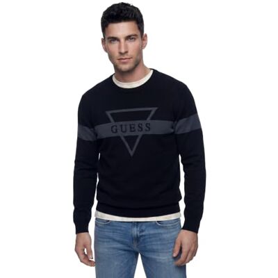GUESS Men'sMARK CN Logo Jacquard SWTRSWEATERSJet svart A996 storlek XS längd N GUESS Men'sMARK CN Logo Jacquard SWTRSWEATERSJet svart A996 storlek XS längd N