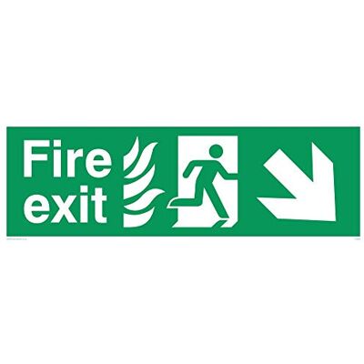 Vikingskyltar SG699-L41-1M "Fire Exit" Running Man Right Angel Down Pilskylt, 1 mm halvhård plast, 150 mm H x 450 mm B Vikingskyltar SG699-L41-1M "Fire Exit" Running Man Right Angel Down Pilskylt, 1 mm halvhård plast, 150 mm H x 450 mm B