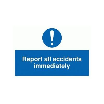 Viking MV313-A2L-V "Report All Accidents Immediately" skylt, vinyl, 400 mm H x 600 mm B Viking MV313-A2L-V "Report All Accidents Immediately" skylt, vinyl, 400 mm H x 600 mm B