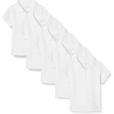 Amazon Essentials flickor uniform kortärmad interlock pikétröja, paket med 5, vit, X-Small Amazon Essentials flickor uniform kortärmad interlock pikétröja, paket med 5, vit, X-Small