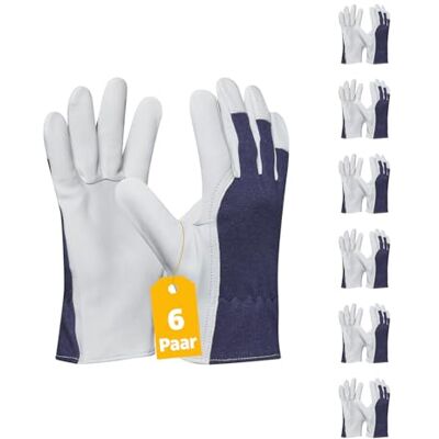 Gebol Eco Driver Arbetshandskar med handflata av läder med hög motståndskraft Läderhandskar för män storlek L (Gr 9) blåvit 6 par multipack Gebol Eco Driver Arbetshandskar med handflata av läder med hög motståndskraft Läderhandskar för män storlek L (Gr 9) blåvit 6 par multipack