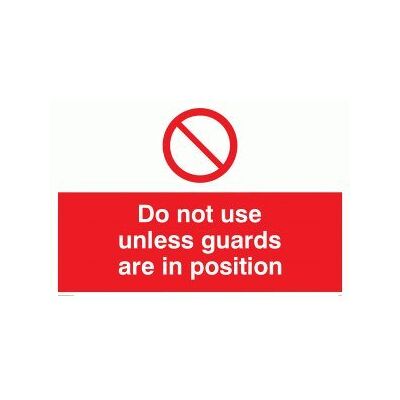 Viking PM37-A2L-V "Don't Use Unless Guards Are In Position"-skylt, vinyl, 400 mm H x 600 mm B Viking PM37-A2L-V "Don't Use Unless Guards Are In Position"-skylt, vinyl, 400 mm H x 600 mm B
