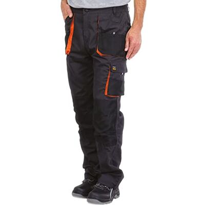 REIS FORECO-T Men's work trousers, work trousers, men's trousers with knee pockets, waist drawstring, military trousers, standard Oeko-TEX, pants colors: grey-black-orange, Size: 56 REIS FORECO-T Men's work trousers, work trousers, men's trousers with knee pockets, waist drawstring, military trousers, standard Oeko-TEX, pants colors: grey-black-orange, Size: 56