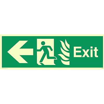 Vikingskyltar SG688-L31-PV Fire"Exit"-skylt, vänsterpil, fotoluminescerande klistermärke, 100 mm H x 300 mm B Vikingskyltar SG688-L31-PV Fire"Exit"-skylt, vänsterpil, fotoluminescerande klistermärke, 100 mm H x 300 mm B