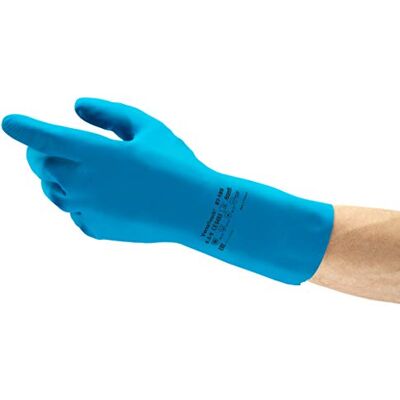 Ansell ALPHATEC 87-195 MULTI-ANVÄNDNING ARBETE, kemisk motstånd och matkontakt, LaTex Ultra End Men's Latex Glove, återanvändbar, blå, storlek L (12 par) Ansell ALPHATEC 87-195 MULTI-ANVÄNDNING ARBETE, kemisk motstånd och matkontakt, LaTex Ultra End Men's Latex Glove, återanvändbar, blå, storlek L (12 par)