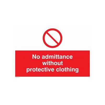 Viking PA46-A1L-AC "No Admittance Without Protective Clothing" skylt, aluminiumkomposit, 600 mm H x 800 mm B Viking PA46-A1L-AC "No Admittance Without Protective Clothing" skylt, aluminiumkomposit, 600 mm H x 800 mm B