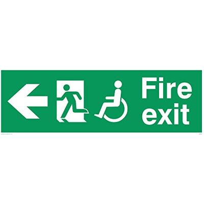 Viking SD954-L62-1M funktionshinder "Fire Exit"-skylt, vänsterpil, 1 mm halvstyv plast, 200 mm H x 600 mm B Viking SD954-L62-1M funktionshinder "Fire Exit"-skylt, vänsterpil, 1 mm halvstyv plast, 200 mm H x 600 mm B