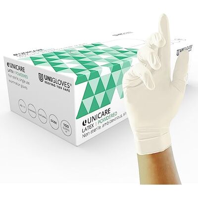 UNIGLOVES Unicare Latex GS0024 engångshandskar – mångsidiga, lätt pulveriserade engångshandskar, låda med 100 par, naturliga, Large UNIGLOVES Unicare Latex GS0024 engångshandskar – mångsidiga, lätt pulveriserade engångshandskar, låda med 100 par, naturliga, Large