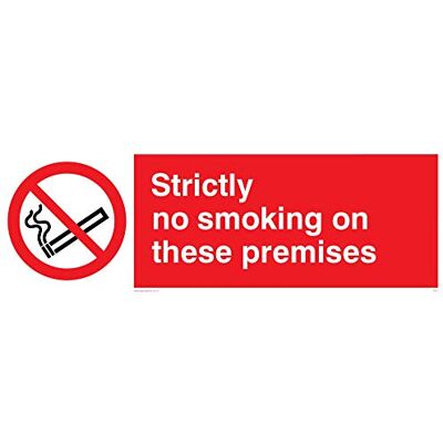 Vikingskyltar PS17-L31-3M "Strictly No Smoking On These Premises"-skylt, plast, 3 mm styv, 100 mm H x 300 mm B Vikingskyltar PS17-L31-3M "Strictly No Smoking On These Premises"-skylt, plast, 3 mm styv, 100 mm H x 300 mm B