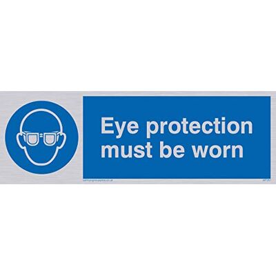 Viking MP281-L15-SV "Eye Protection Must Be Worn" skylt, silver vinyl, 50 mm H x 150 mm B Viking MP281-L15-SV "Eye Protection Must Be Worn" skylt, silver vinyl, 50 mm H x 150 mm B